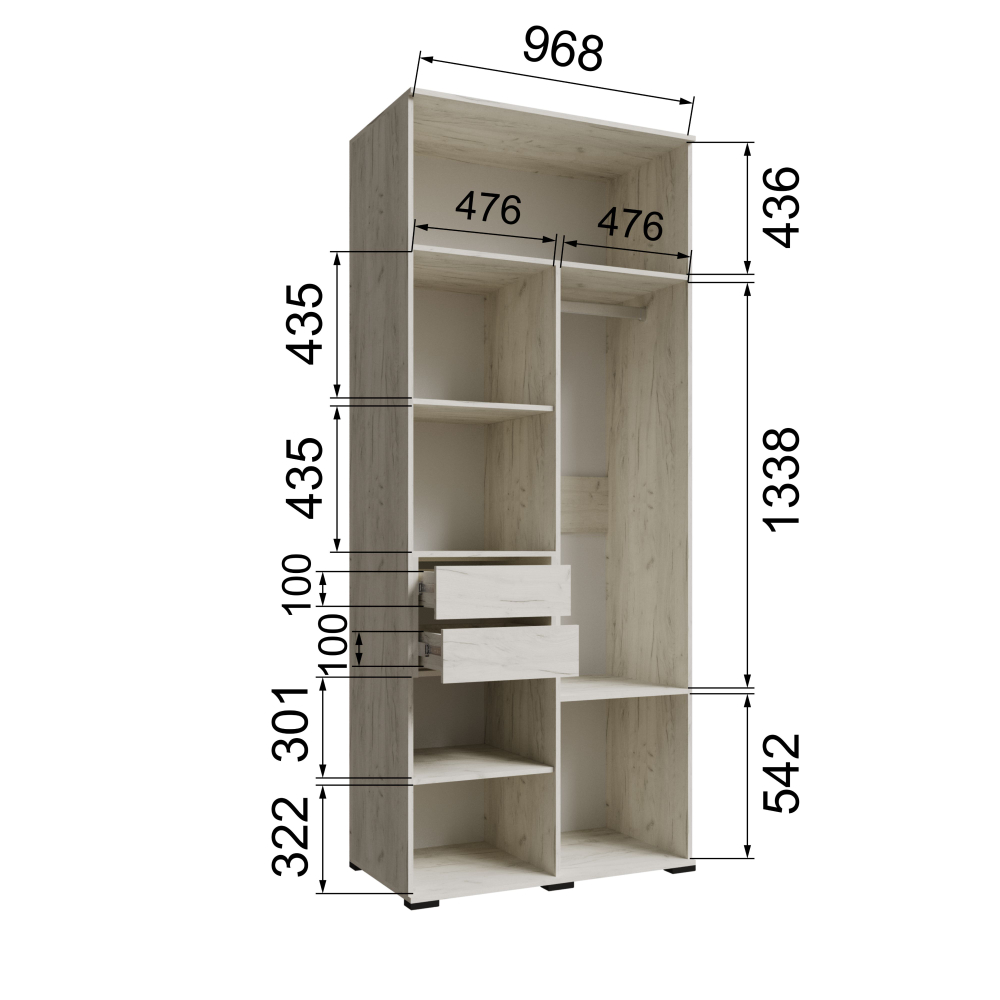 Шкаф для одежды Micon "Лилль", ЛДСП, двухдверный,2 см