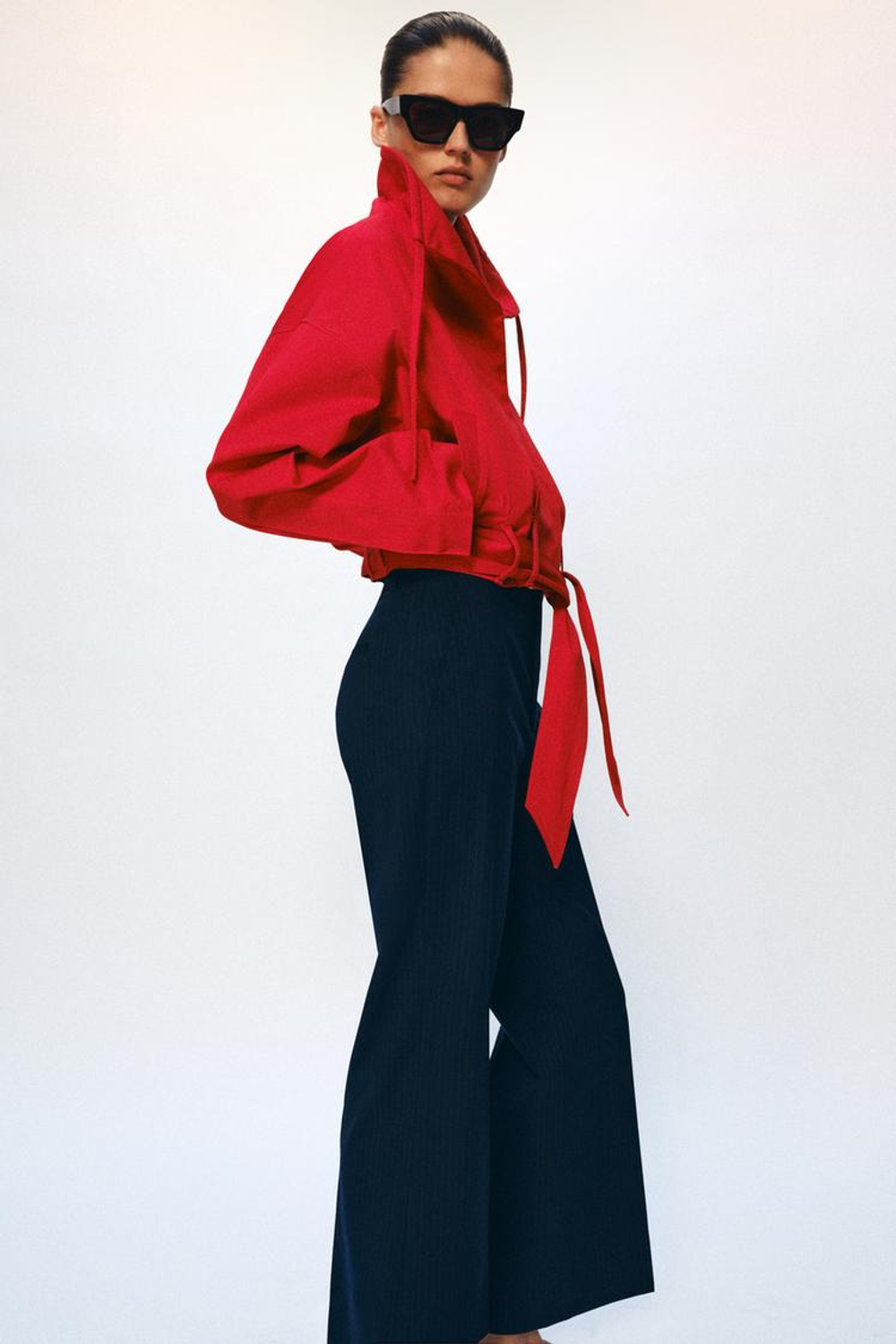 ZARA КУРТКА С ПОЯСОМ — ZW COLLECTION, ЯРКО-КРАСНЫЙ
