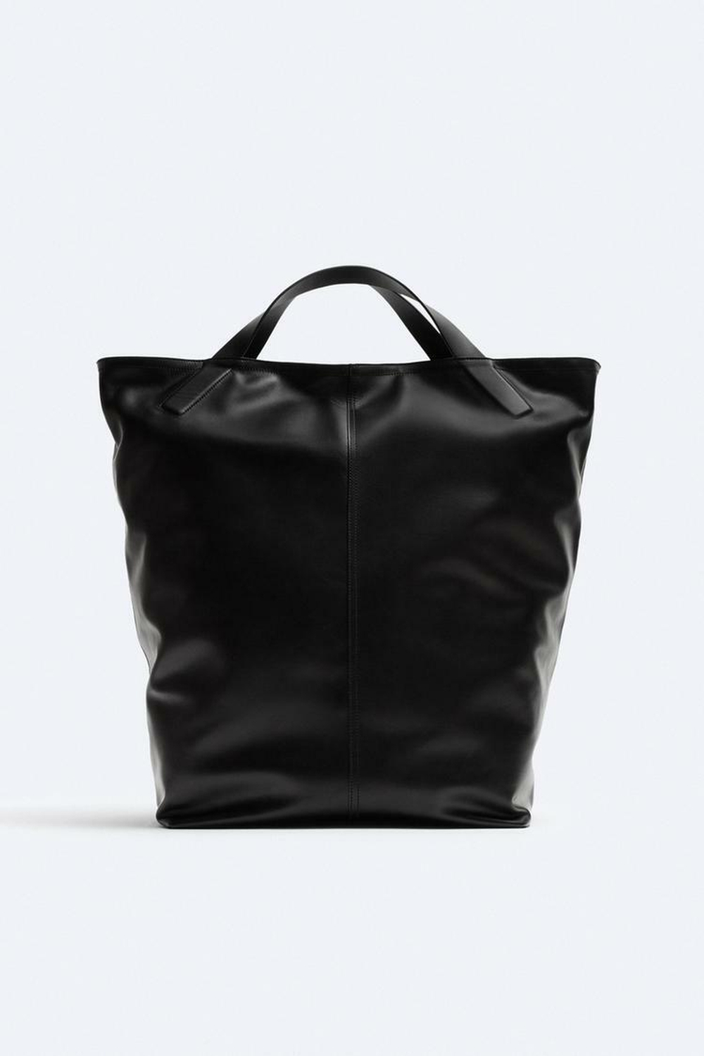 ZARA КОЖАНАЯ СУМКА-ТОУТ, ЧЕРНЫЙ