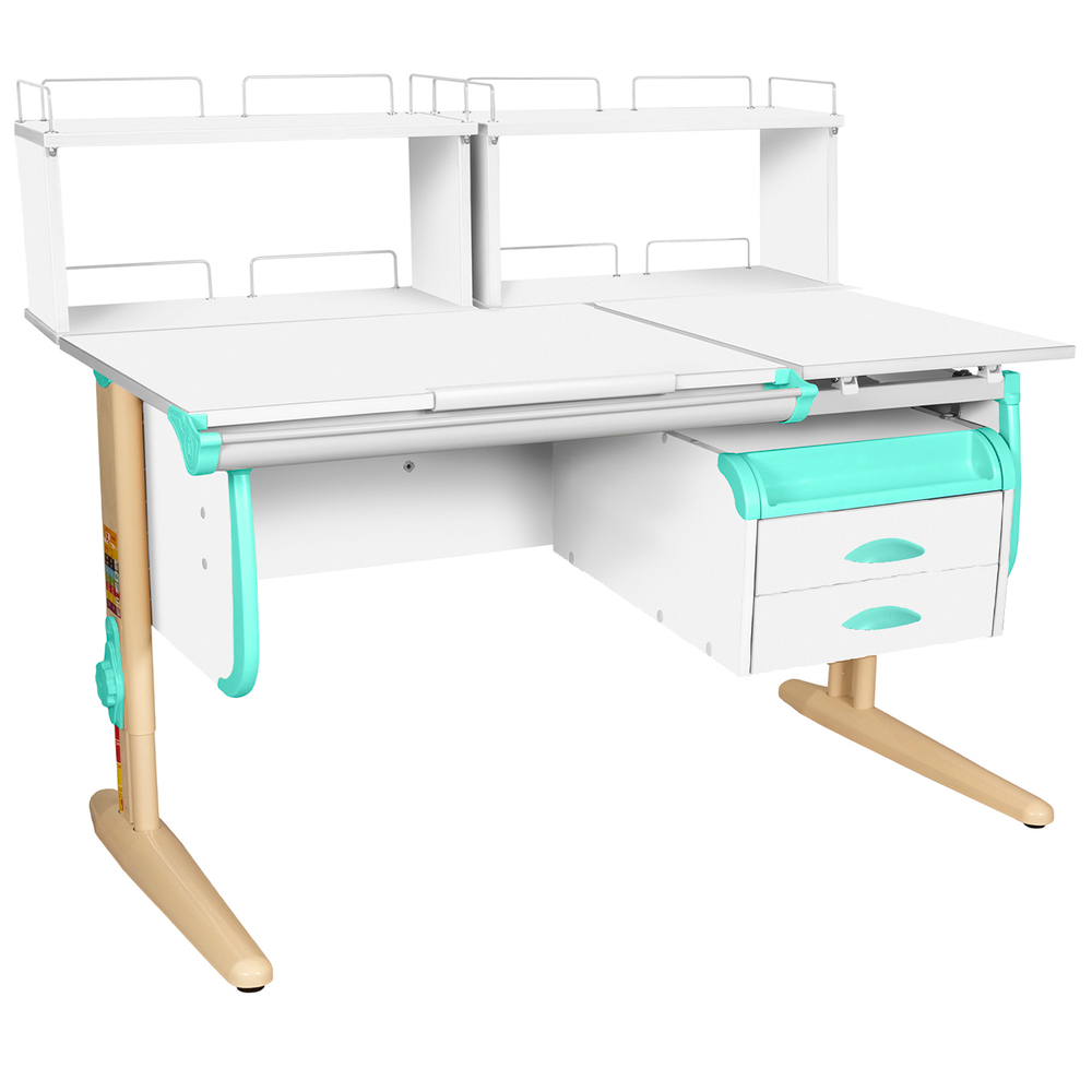 Растущая парта СУТ 25 с задними полками СУТ.15.240 и навесной тумбой (1200×880 мм)