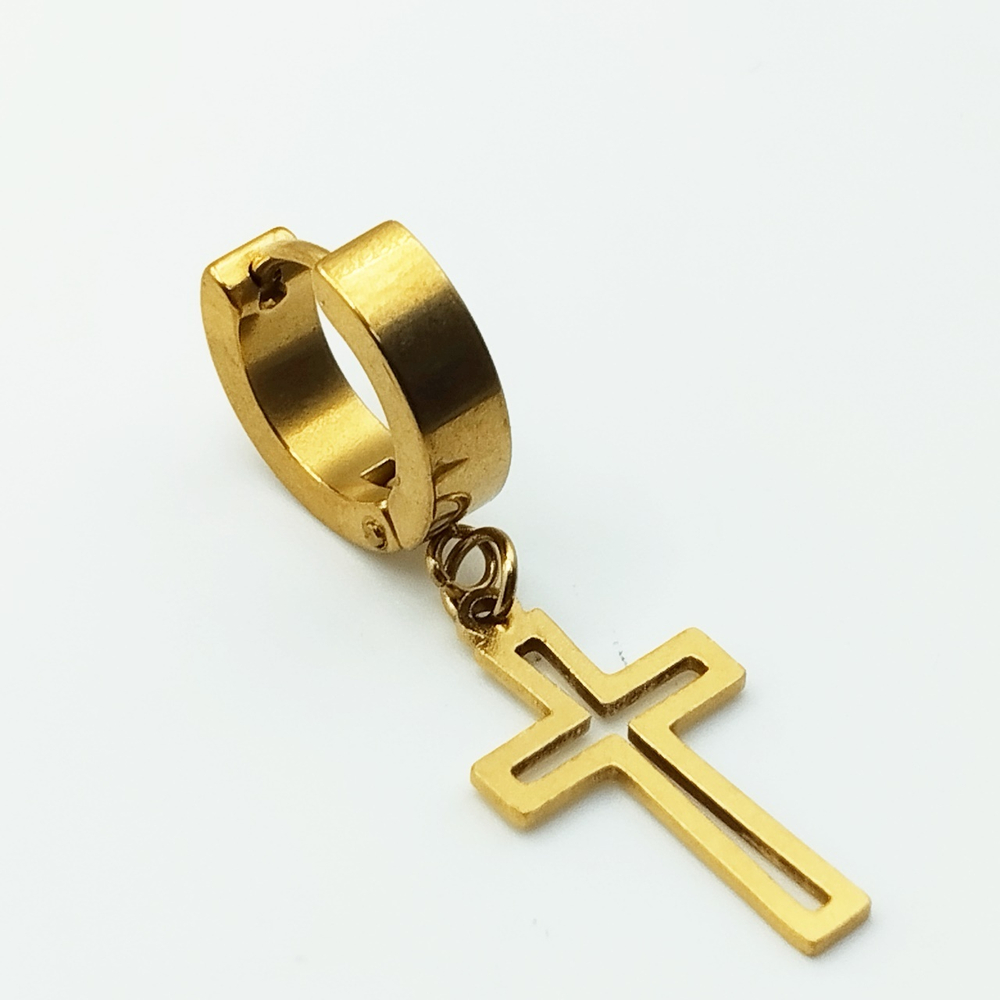 Серьга (1шт) "Крест золотистый" для пирсинга уха.