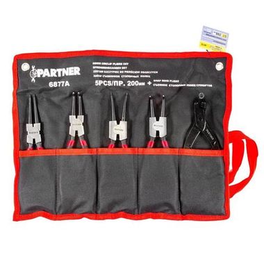 Набор съемников стопорных колец, 5пр. (L-200мм+съемник стопорных колец суппортов), на полотне Partner PA-6877A