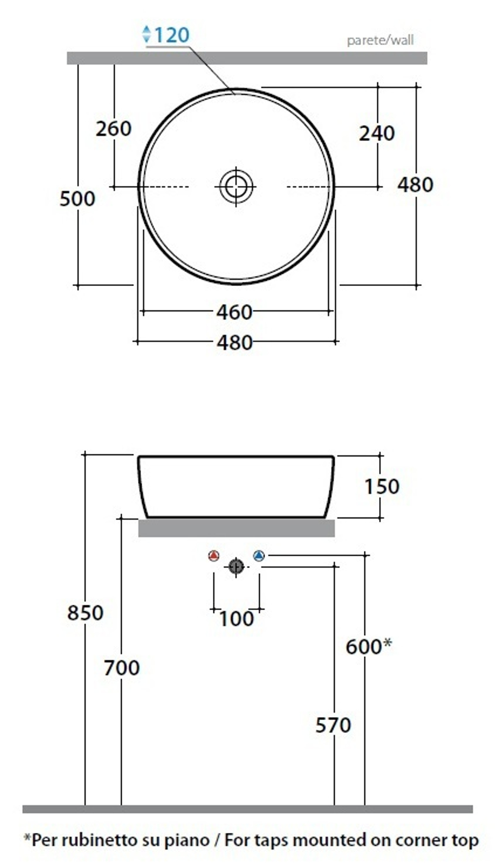 Раковина Globo BOWL+ GE048.BI на 48 см