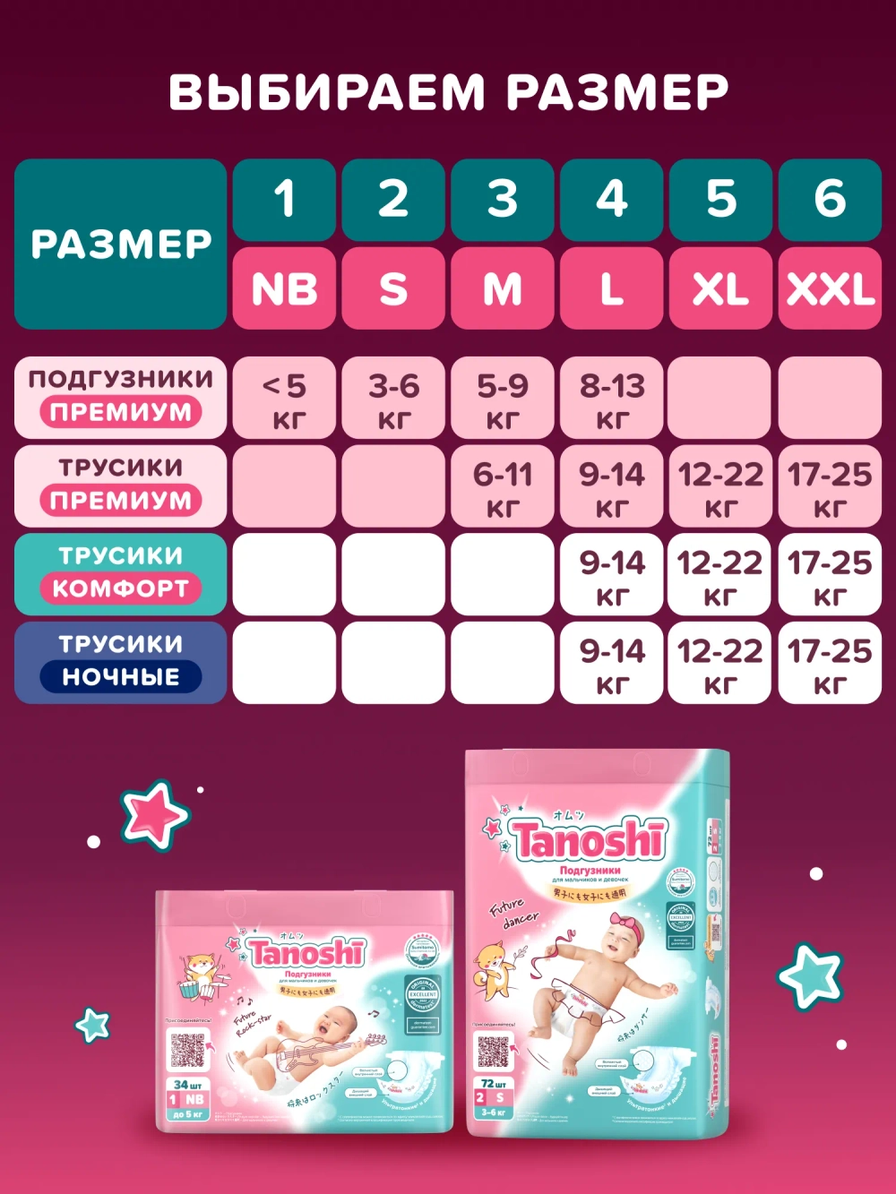 Подгузники Tanoshi L (8-13 кг) 54 шт.