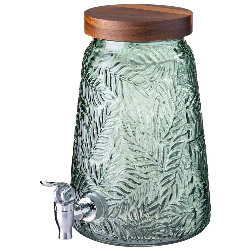 ДИСПЕНСЕР ДЛЯ НАПИТКОВ FLORA GREEN 3,5 Л НА ДЕРЕВЕННОЙ ПОДСТАВКЕ (АКАЦИЯ)