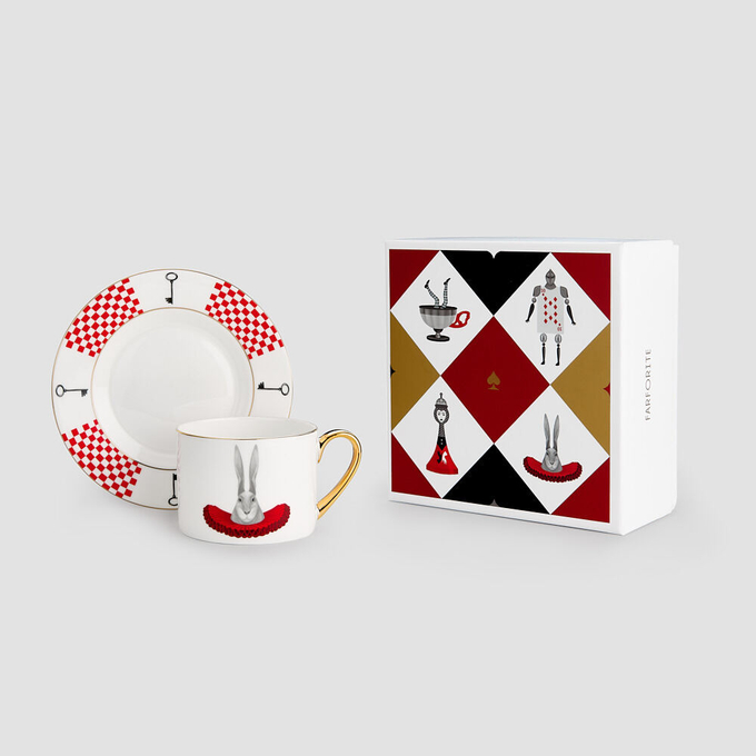 Чайная пара Farforite «Кролик / В стране чудес» 250 мл в подарочной коробке