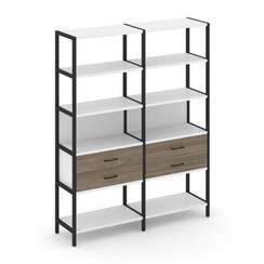 Shelf System Двухсекционный стеллаж пятиярусный с ящиками SN.STM-522 Белый/Вяз Благородный/Металл Че