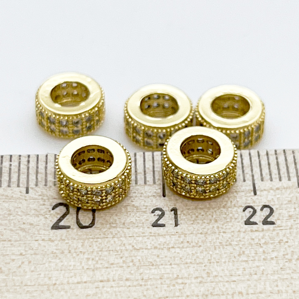 Бусина Milano LUX, цвет золото, фианиты, размер 8*4 мм, цена за 1 шт