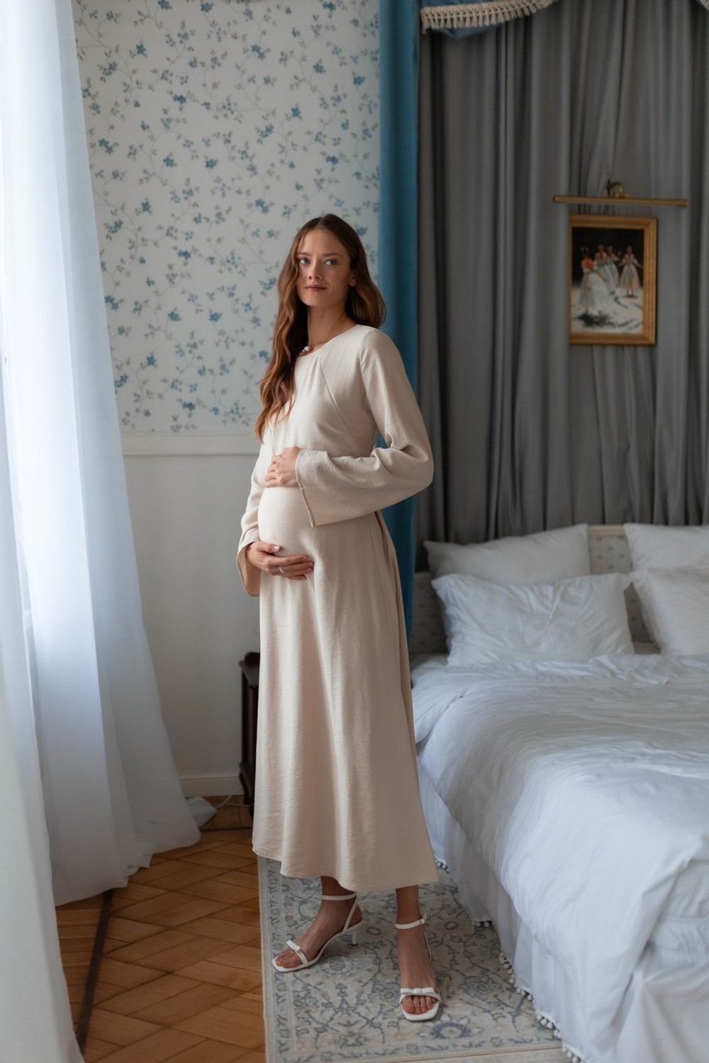 Платье Кейт для беременных и кормящих, Бежевый