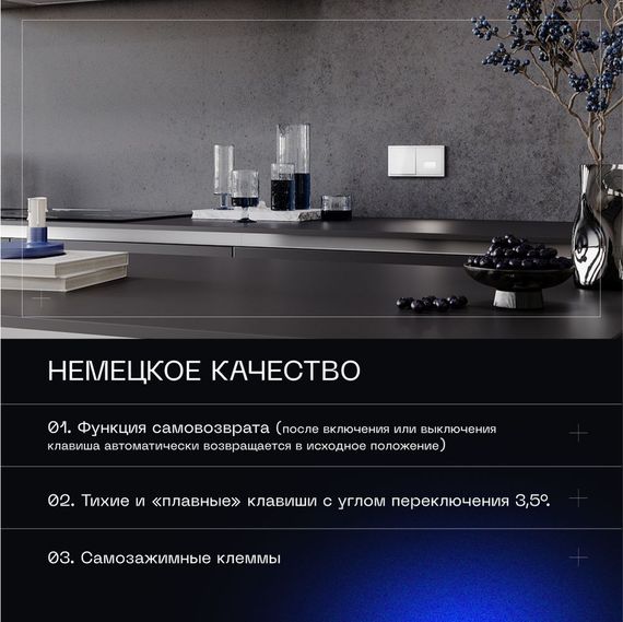 Выключатель с самовозвратом встраиваемый Voltum S70 одноклавишный 10А, (белый глянцевый) VLS010601