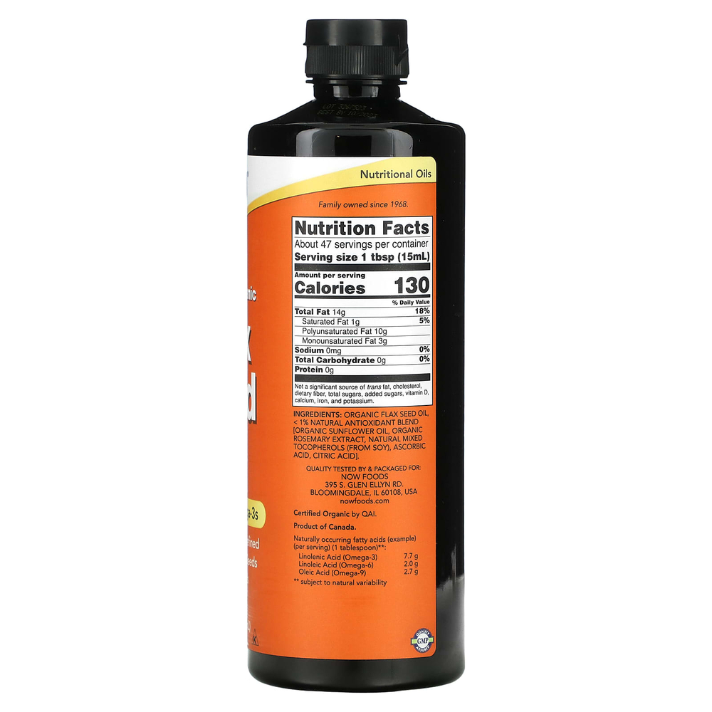 NOW Foods, сертифицированное органическое льняное масло, 710 мл (24 жидк. унции)