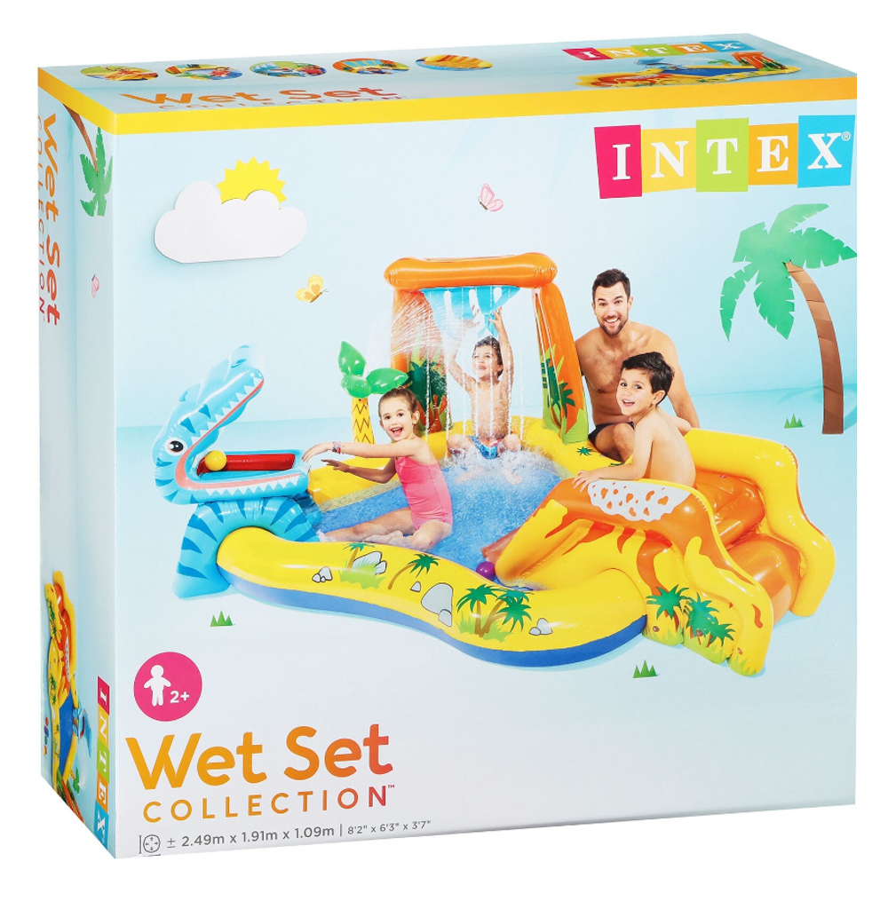 Надувной детский игровой центр бассейн Динозавр Intex 57444 с горкой и фонтаном 249х191х109 см от 2 лет