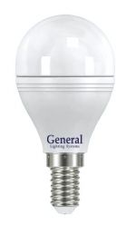 Лампа светодиодная GENERAL, Е27, 8Вт, G45 (шар), 220В, 750лм, 400К ( холодный белый)