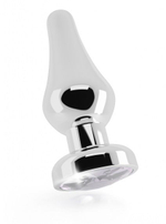 Серебристая анальная пробка R1 RICH с прозрачным кристаллом - 12 см. (Цвет: серебро)