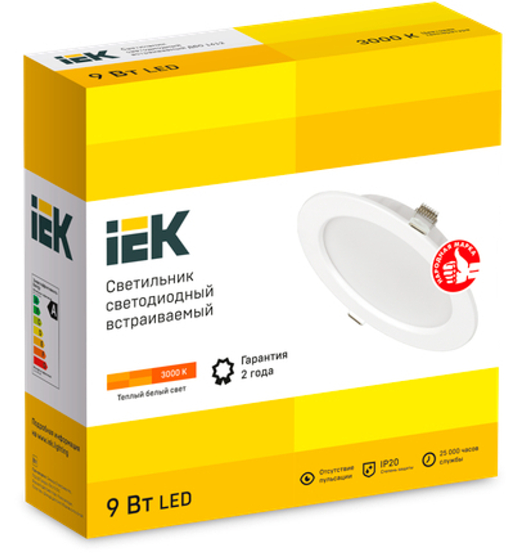 Светильник светодиодный ДВО 1612 белый круг 9Вт 3000К IP20 IEK