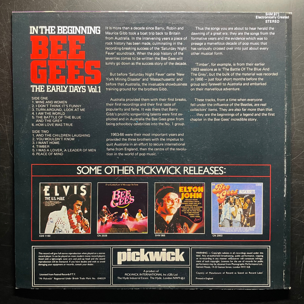 Bee Gees ‎– In The Beginning - The Early Days Vol. 1 (Англия 1978г.)