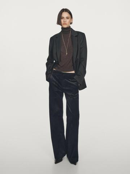 Massimo Dutti Вельветовые брюки-палаццо со средней посадкой, темно-синий