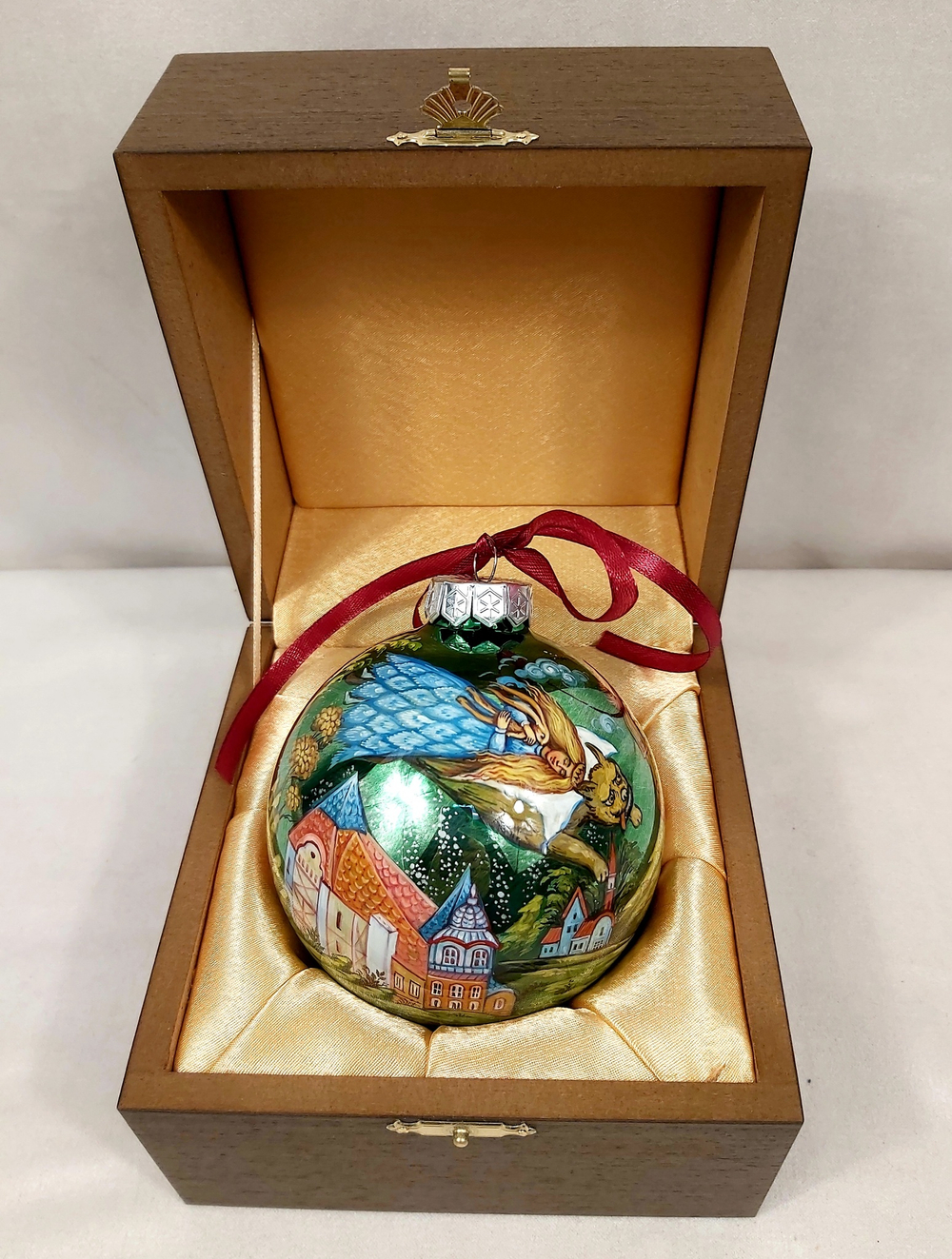 Шар новогодний с ручной росписью Палех "Огниво" в футляре