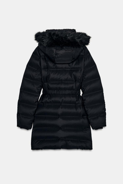 ZARA ПУХОВИК С КАПЮШОНОМ WATER REPELLENT WINDPROOF, ЧЕРНЫЙ