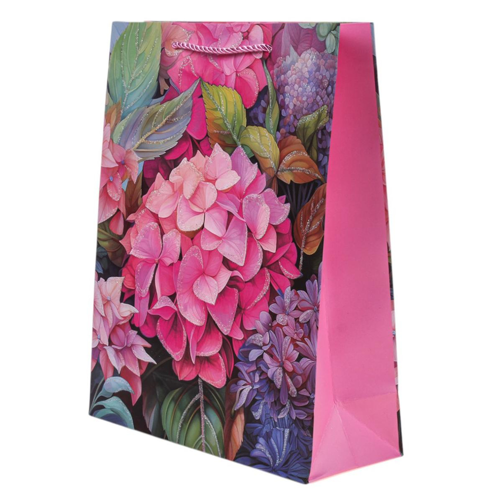 Пакет подарочный "Гортензия" 25*32*11см,глитт,ручки-шнурок,4 диз.микс