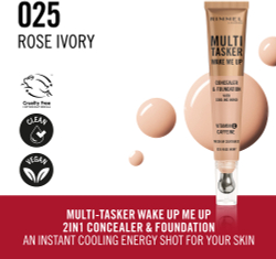 Rimmel Multi-Tasker Wake Me Up - Подклад и корректор с эффектом осветления оттенок 25 Rose Ivory, 20 ml