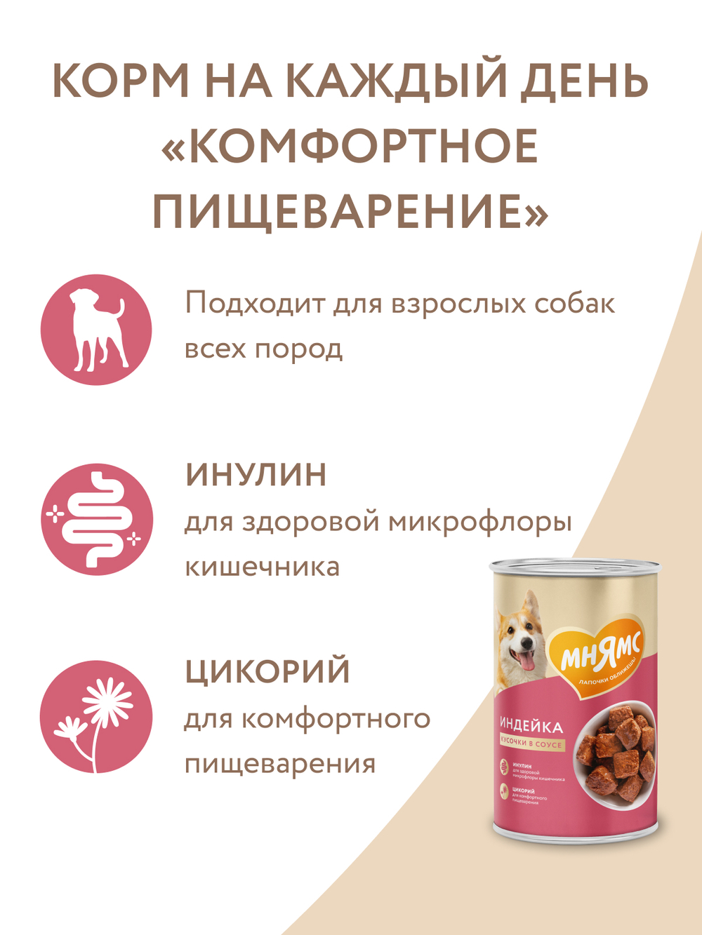 Влажный корм Мнямс На каждый день Кусочки в соусе с индейкой для собак «КОМФОРТНОЕ ПИЩЕВАРЕНИЕ" 400 г