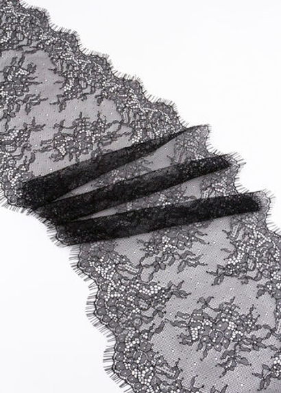 Кружево шантильи черное неэластичное ширина 22 см купон 2.9 м