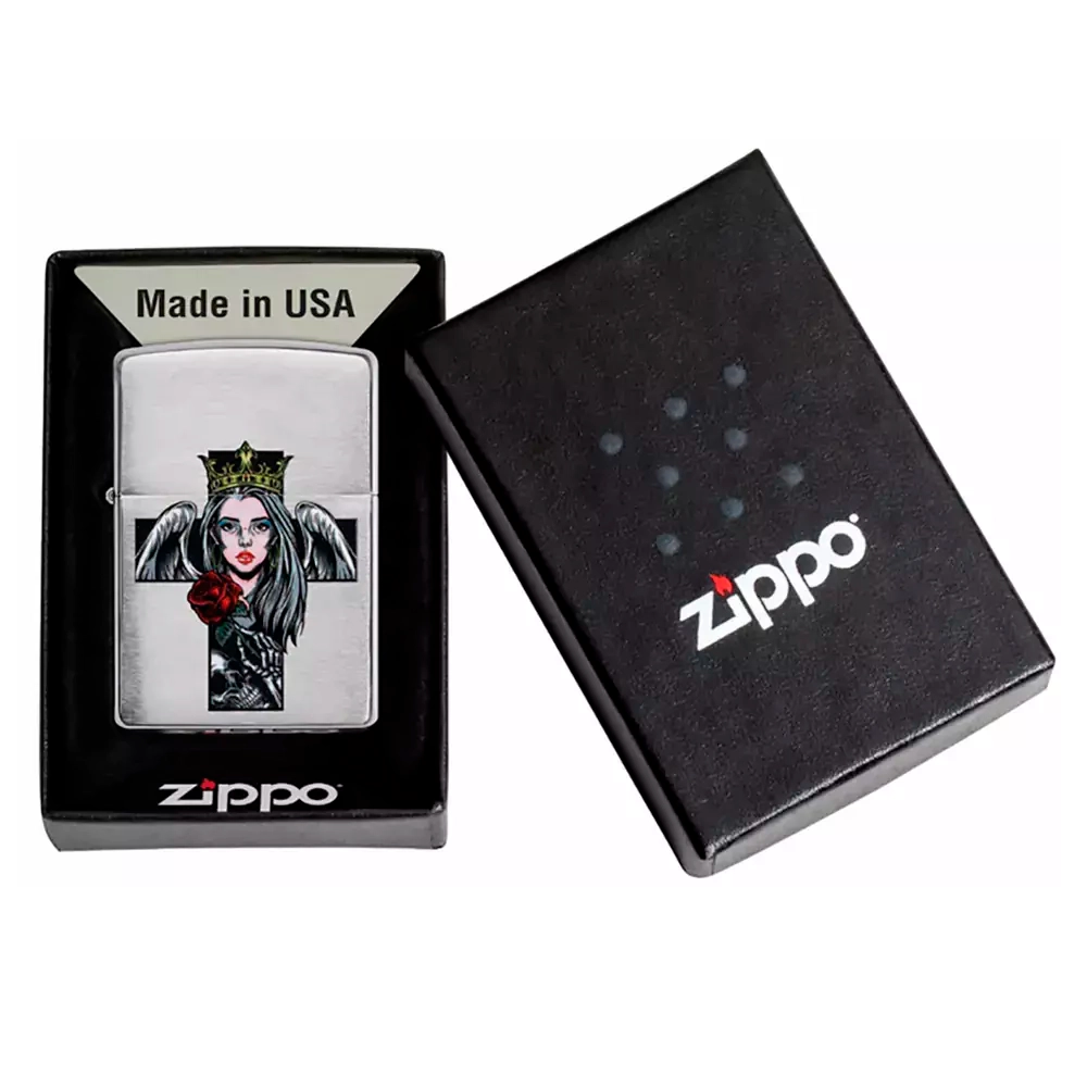 Зажигалка Zippo 49262 Queen and Skull Design, Brushed Chrome
