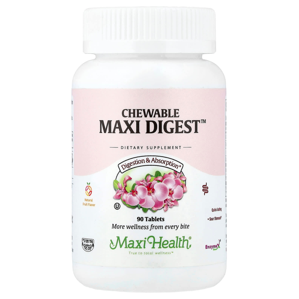 Maxi Health, жевательные таблетки Maxi Digest™, натуральные фрукты, 90 таблеток