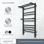 Полотенцесушитель электрический Aquatek (Акватек) Альфа П10 500х900 мм, с полкой, черный муар, подключение скрытое к сети электропитания / электропровод с вилкой, с терморегулятором и таймером quick touch, нержавеющая сталь AISI 201, гарантия 5 лет