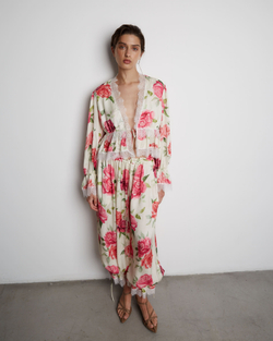 Блуза из вискозы с кружевной лентой розы молочный