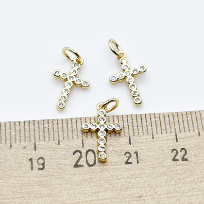 Подвеска Крест, позолота, фианиты, размер 14*9 мм, цена за 1 шт