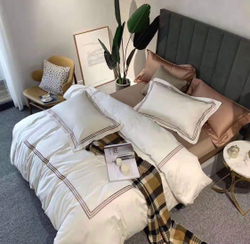 ZEPHYR HOME КПБ Двуспалка ЕВРО Египетский хлопок 100s белый с бежевыми