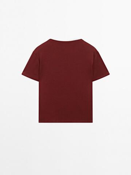 Massimo Dutti Футболка из 100% хлопка с коротким рукавом, малиновый