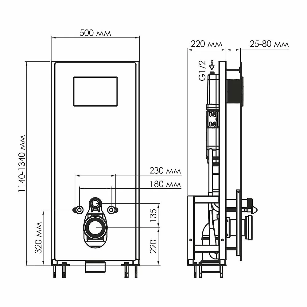 Инсталляция для унитаза WasserKraft Glan 66TLT.010.ME.BL.PB04 с черной глянцевой кнопкой