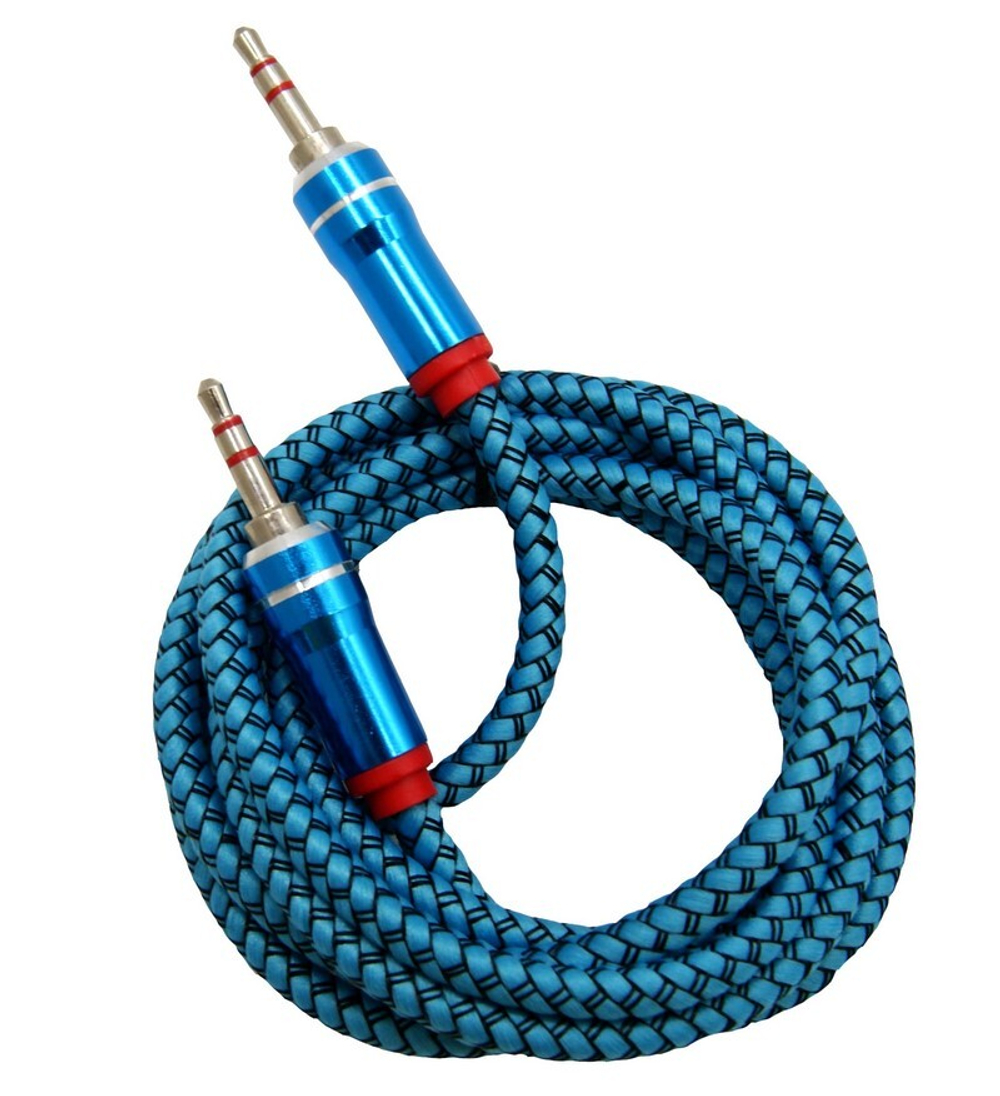 Кабель AUX JD-355 матерчатый металл (синий) 1м