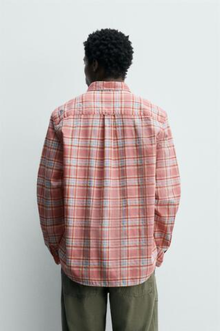 ZARА РУБАШКА REGULAR FIT В КЛЕТКУ, РОЗОВЫЙ
