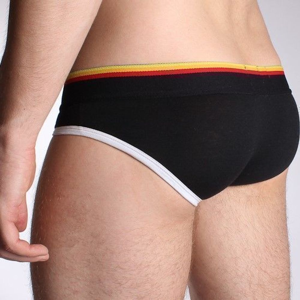 Мужские трусы брифы черные с цветной (желто-красн) резинкой Aussiebum Fire Brief zAB00382