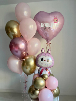 Воздушные шары Лабубу/Эльф розовый/золото №3637