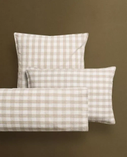 ZARA HOME НАВОЛОЧКА В КЛЕТКУ, СВЕТЛО-БЕЖЕВЫЙ