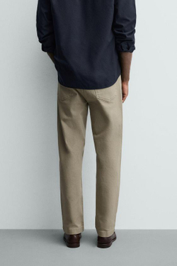 ZARA БРЮКИ STRAIGHT FIT, СВЕТЛЫЙ ХАКИ