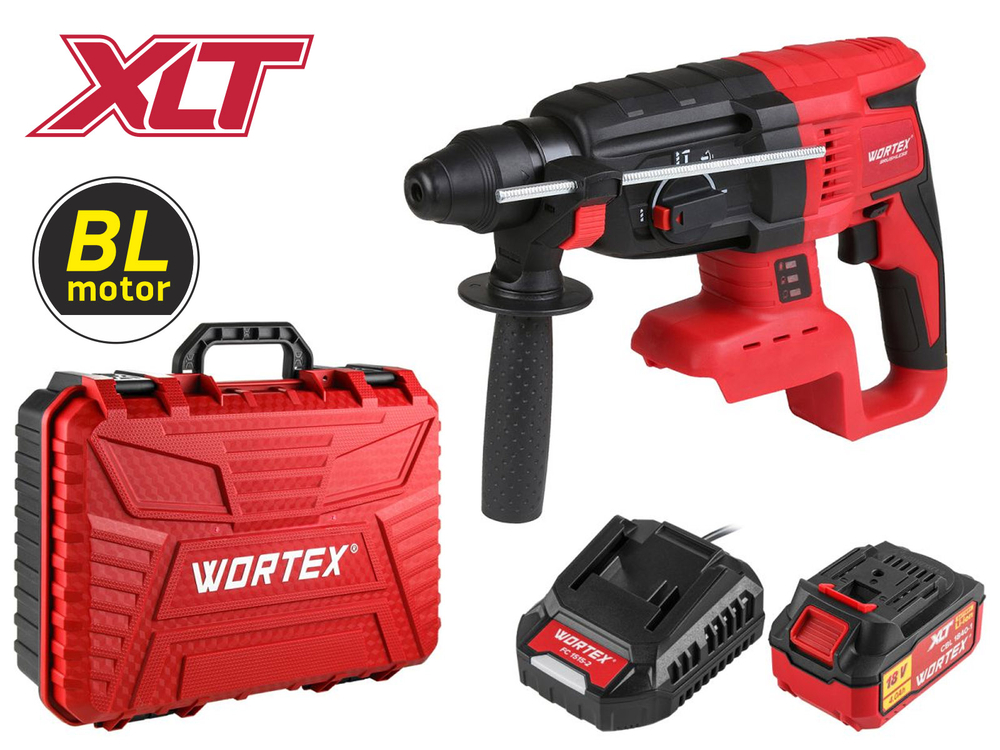 Аккум. перфоратор WORTEX CRH 1824-2 в чем. ALL1 XLT SET БЕСЩЕТ., 18 В, 2.6 Дж, 26 мм, 1х4 А*ч