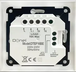 Термостат с датчиком пола,  16 A,  55*55 мм.,  черное стекло