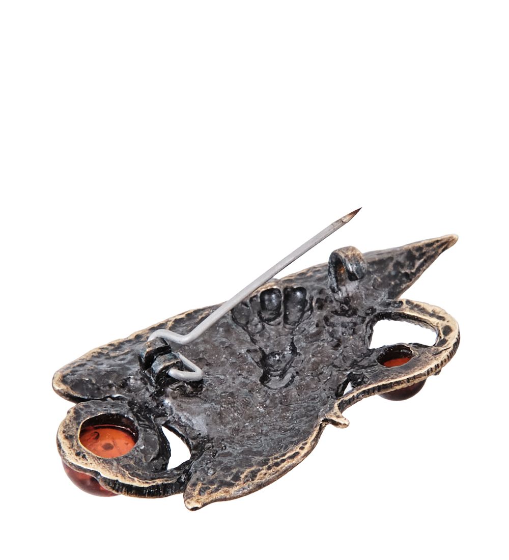 AM-3944 Брошь «Пчелка на листике» (латунь, янтарь)