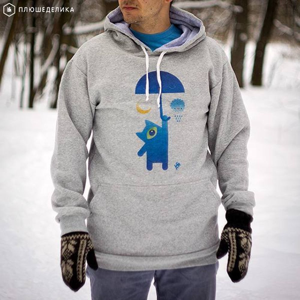 Худи Plushedelica Кот с зонтом Серый