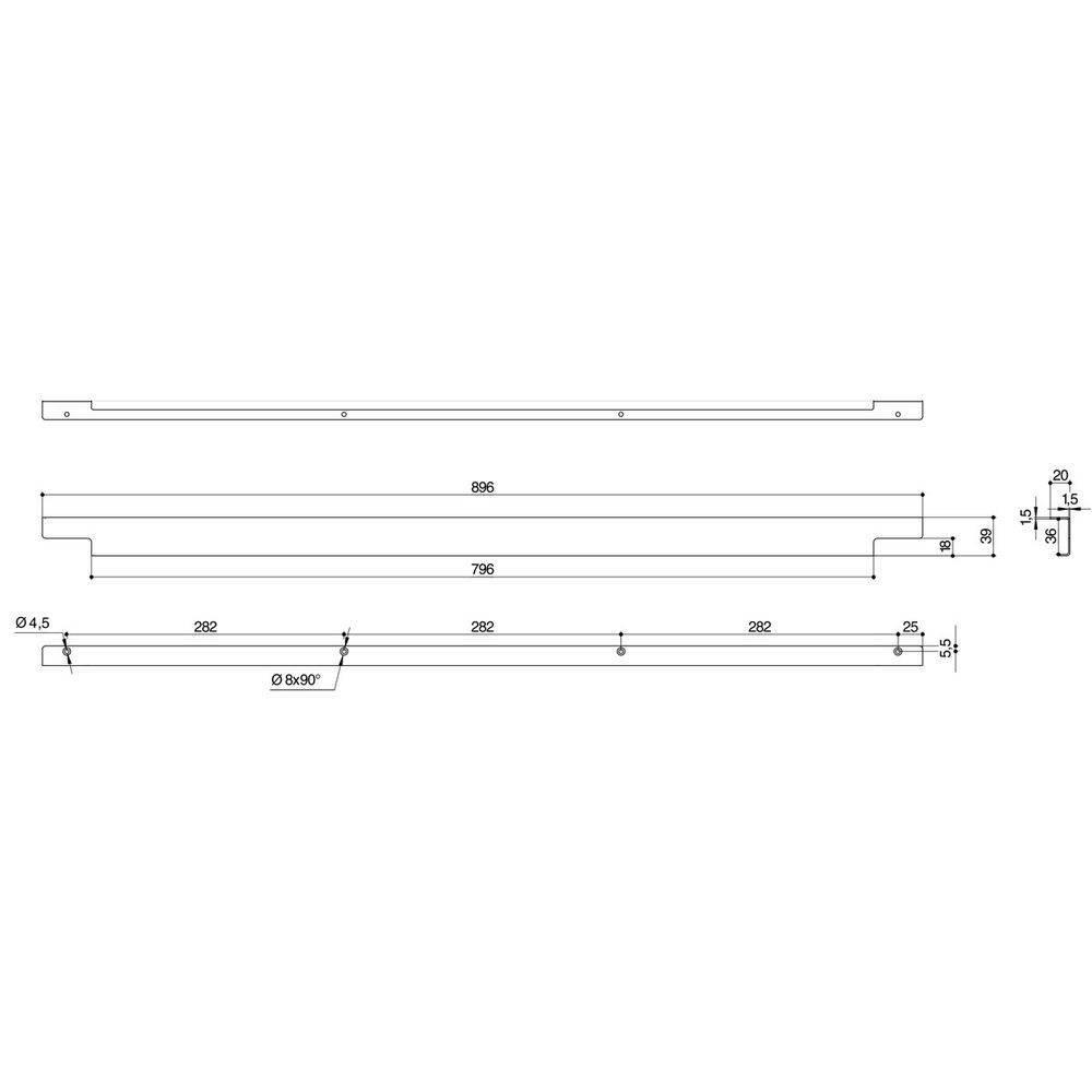 Ручка-профиль накладная L.896мм, отделка белый бархат (матовый)