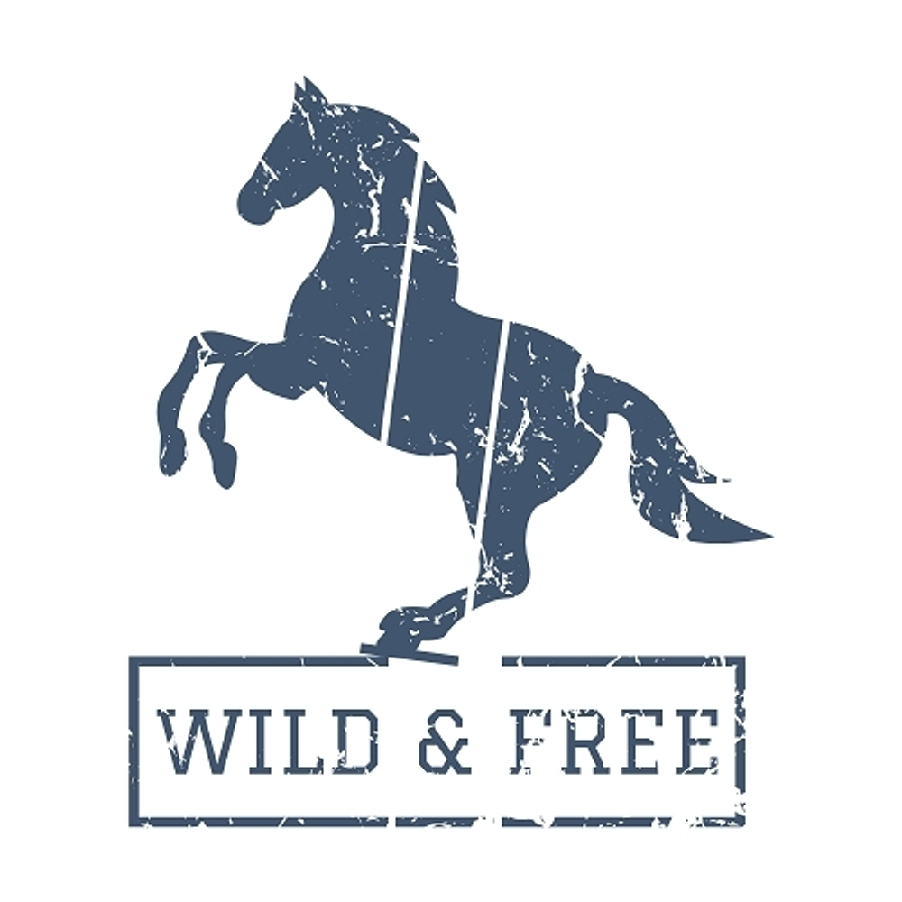 принт PewPewCat с лошадью Wild and free синий для белой футболки