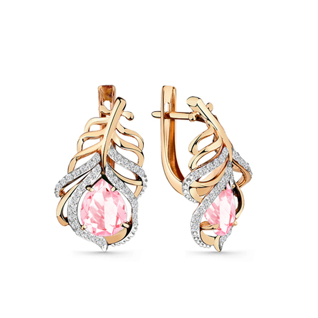 Серьги из золота 585 пробы с Морганитом