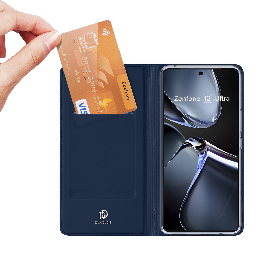 Чехол книжка из PU кожи синего цвета от Dux Ducis для смартфона ASUS Zenfone 12 Ultra, серия Skin Pro Series Case