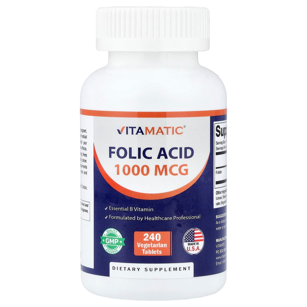 Vitamatic, фолиевая кислота, 240 вегетарианских таблеток (1667 мкг в 1 таблетке)